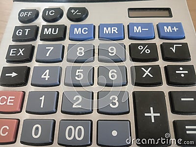 The image focuses on the number pad and lower function keys of calculator Stock Photo
