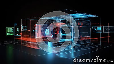 An image focusing on a smarch displaying a secure notification with a vivid holographic interface showcasing realtime Stock Photo