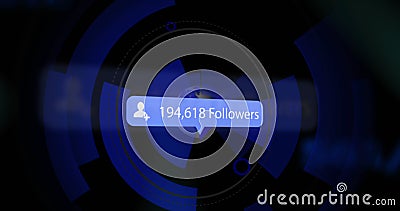 Image of follower and person icon with increasing numbers over circles and codes Stock Photo