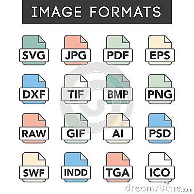 Image format icons - PNG, JPG, EPS, PDF, SVG Vector Illustration