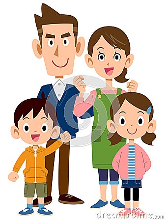 Four people in front of the family Vector Illustration