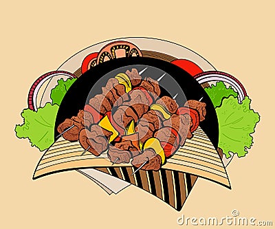 Image of four skewers with pieces shashlik Vector Illustration