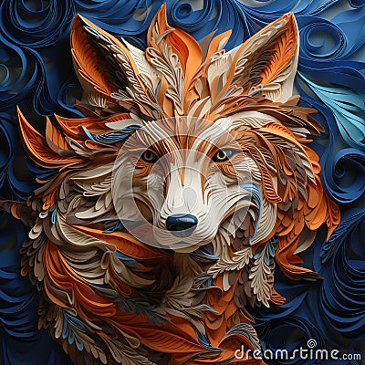 Image of a fox face that is intricately crafted in three dimensions. Wildlife Animals. Illustration, Generative AI Stock Photo