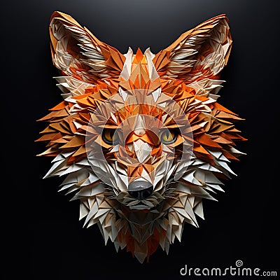 Image of a fox face that is intricately crafted in three dimensions. Wildlife Animals. Illustration, Generative AI Stock Photo