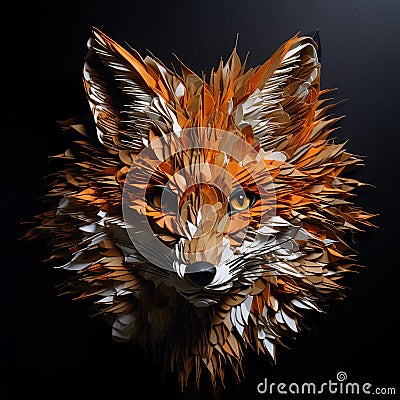 Image of a fox face that is intricately crafted in three dimensions. Wildlife Animals. Illustration, Generative AI Stock Photo