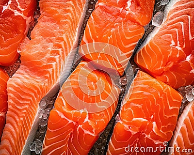 fresh salmon in the market. Stock Photo