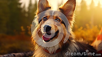 The image of a friendly dog looking at the camera with a stuck tongue Stock Photo