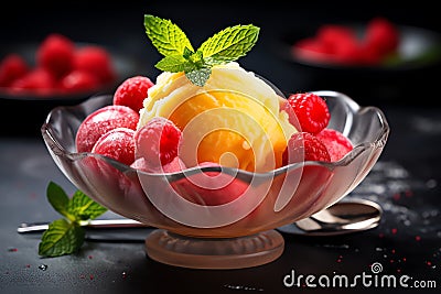 Fruit sorbet in a dish tasty dessert background Stock Photo