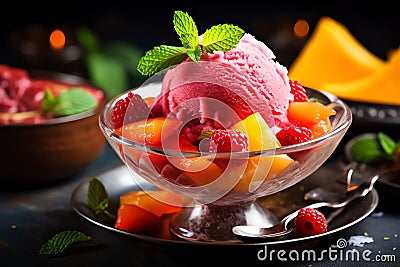 Fruit sorbet in a dish tasty dessert background Stock Photo