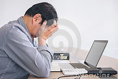 Image of Frustrated stressed business man and graph business wit Stock Photo