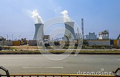 Image of a furnace of a factory that polluting air by smoke Stock Photo