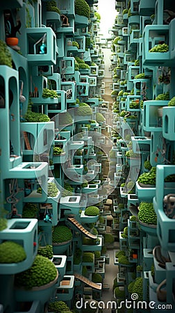 an image of a futuristic city with lots of green plants Stock Photo