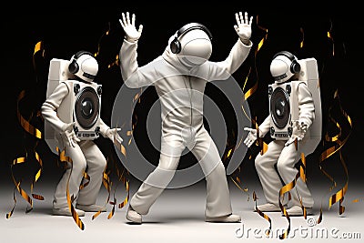 3d human dance with headphone and speakers Stock Photo