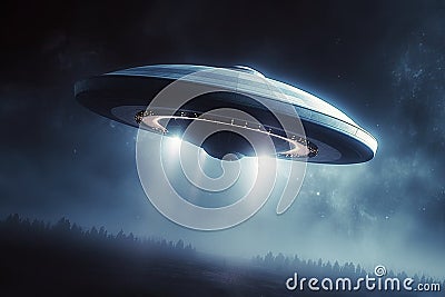 illustration fiction sience paranormal civilization extraterrestrial visit invasion alien sky flying UFO Stock Photo