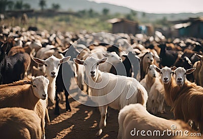 Livestock goats that are sold in market for Eid al-Adha sacrifice Stock Photo
