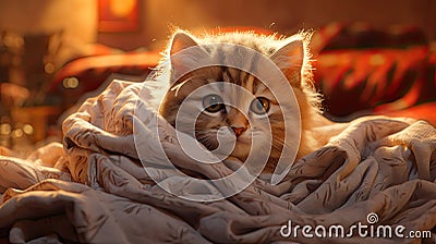 Curious Kitten Finds Relaxation on Cozy Furniture Stock Photo