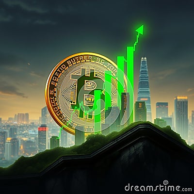 Image generated using AI technology. A dynamic concept that combines cryptocurrencies, blockchain and modern financial Stock Photo