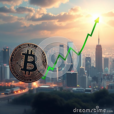 Image generated using AI technology. A dynamic concept that combines cryptocurrencies, blockchain and modern financial Stock Photo