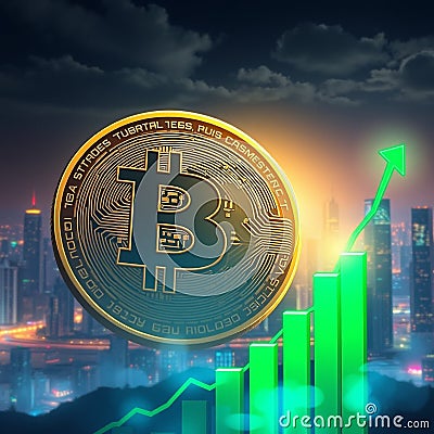 Image generated using AI technology. A dynamic concept that combines cryptocurrencies, blockchain and modern financial Stock Photo