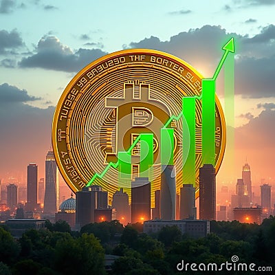 Image generated using AI technology. A dynamic concept that combines cryptocurrencies, blockchain and modern financial Stock Photo