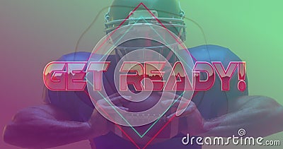Image of get ready text over american football player and neon diamonds Stock Photo