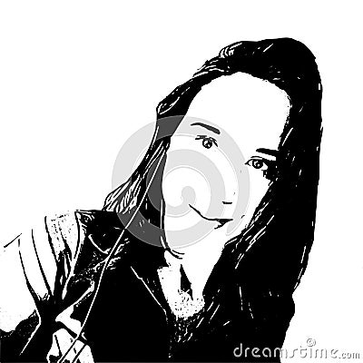 Image of a girl in black and white style. Vector Illustration