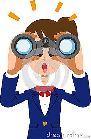 Girls high school student looking into binoculars and noticing Vector Illustration