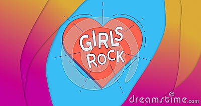 Image of girls rock text in heart on red background Stock Photo