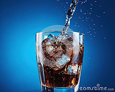close up of a glass of cola with ice cubes. Cartoon Illustration