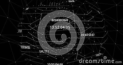 Image of globe with coordinates over digital space with connections Stock Photo