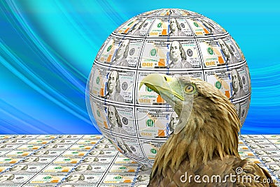 Image of the globe made of banknotes and Eagle Stock Photo