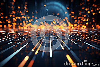 Image Glowing lines and dots on abstract tech background, 3Drendering Stock Photo