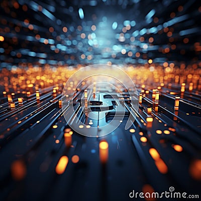 Image Glowing lines and dots on abstract tech background, 3Drendering Stock Photo