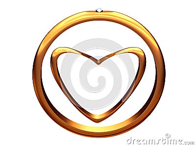 Image of gold heart inside of a gold wedding ring. Stock Photo