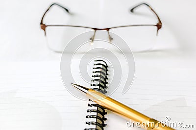 Notebook, Pen and Eyeglasses Cartoon Illustration