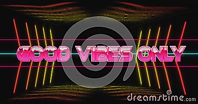 Image of good vibes only text between lines over arrows and abstract pattern in background Cartoon Illustration