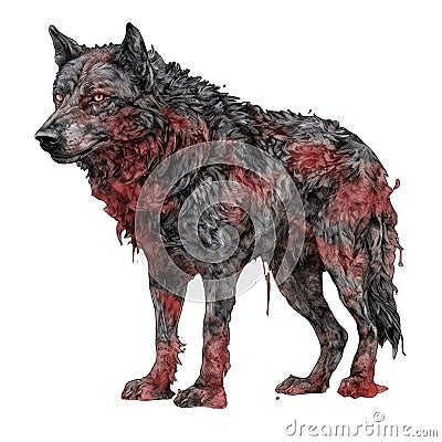 Gothic wolf watercolor illustration Cartoon Illustration