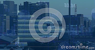 Image of graph processing data over cityscape Stock Photo