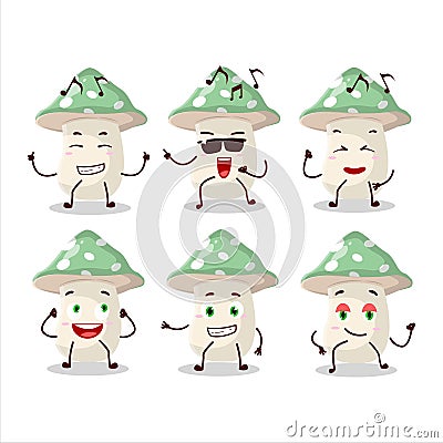 An image of green amanita dancer cartoon character enjoying the music Vector Illustration