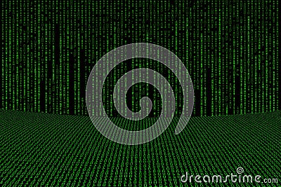 Image of green binary code background, perspective Stock Photo
