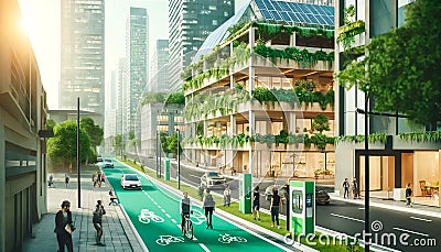 image of a green city street demonstrating a sustainable urban lifestyle Stock Photo