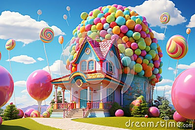 Gumball House beautiful candyland sweets fairytale background Stock Photo