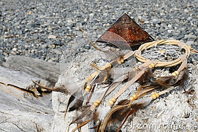 Orgonite Pyramid and Dreamcatcher Stock Photo