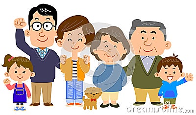 Happy three generation family woman centered Vector Illustration