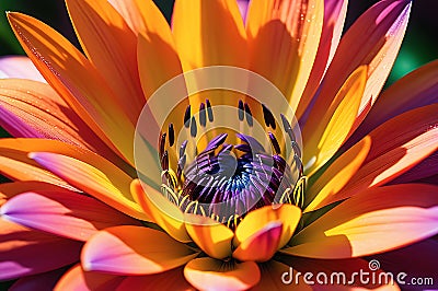 Macro Close-Up Photography - Vibrant Color Flower Occupying Central Frame, Petals in Sharp Focus Stock Photo