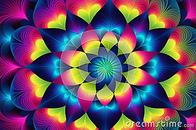 Fractal Mandala Unfolding in Neon Spectrum - Vibrant Wallpaper Background Stock Photo