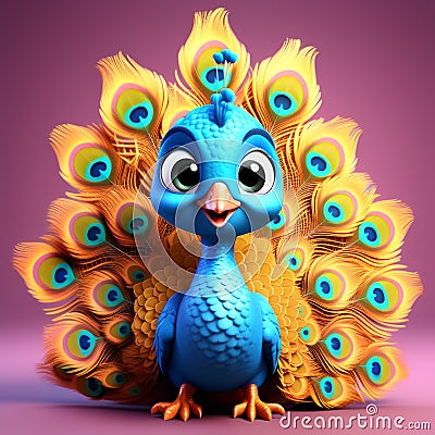 Colorful Feathered Majesty: Heartwarming Isolated 3D Peacock Generated by AI Stock Photo