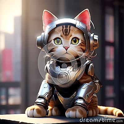 Highly Detailed Humanoid Robot Cat - Ultra-Realistic Concept Art in Unreal Engine 3D Cartoon Illustration