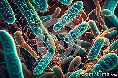 Microscopic Symphony: Bacterial Art Unveiling the Intricacies of Nano-Biotechnology Stock Photo