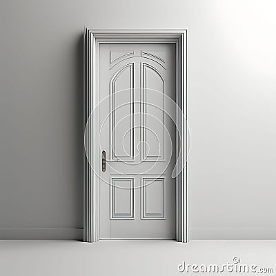 Minimalist Elegance: White Door 3D Renders on White Background and Floor Stock Photo